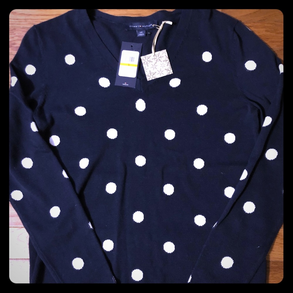 Tommy Hilfiger Navy and White Dot sweater. New!